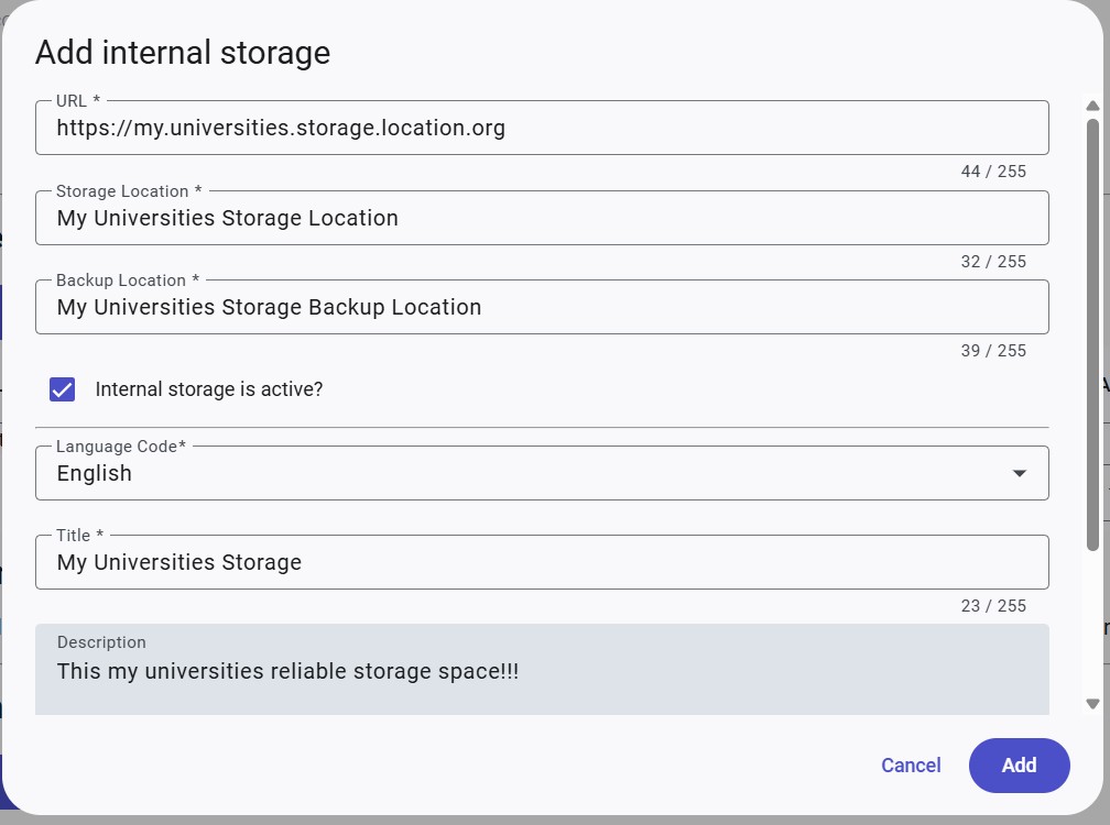 Recommended storage input mask